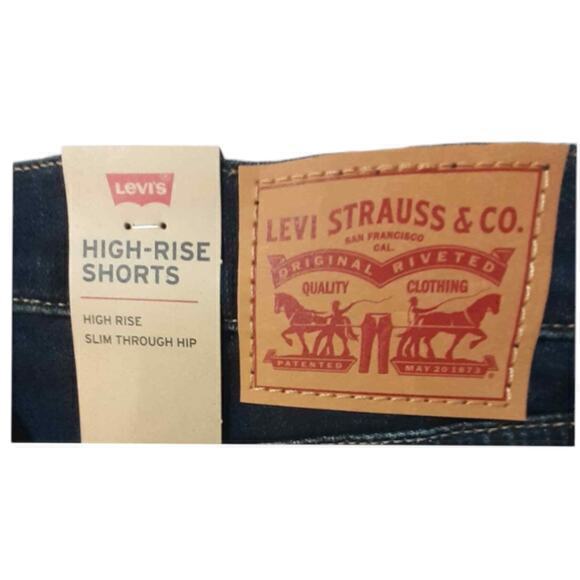 NEW LEVI'S Jean‎ Shorts Size 10 Dark Wash Denim Ultra High Rise Frayed Raw Hem - Picture 5 of 6